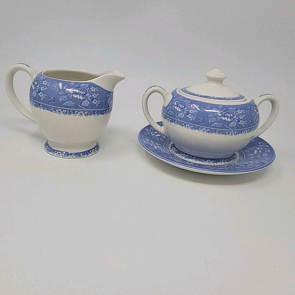 Vtg Queen's Albertine Sugar Creamer Blue English Porcelain England Replacement